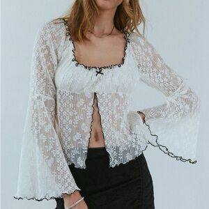 NWT Urban Outfitters White Lace Bell Sleeve Top
